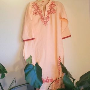 Indian Pakistani Kafta Dress Smock Tunic with Embroidery Notched Neck Boho
